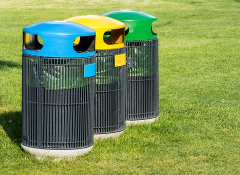 Eco-friendly waste disposal facility with recycling bins